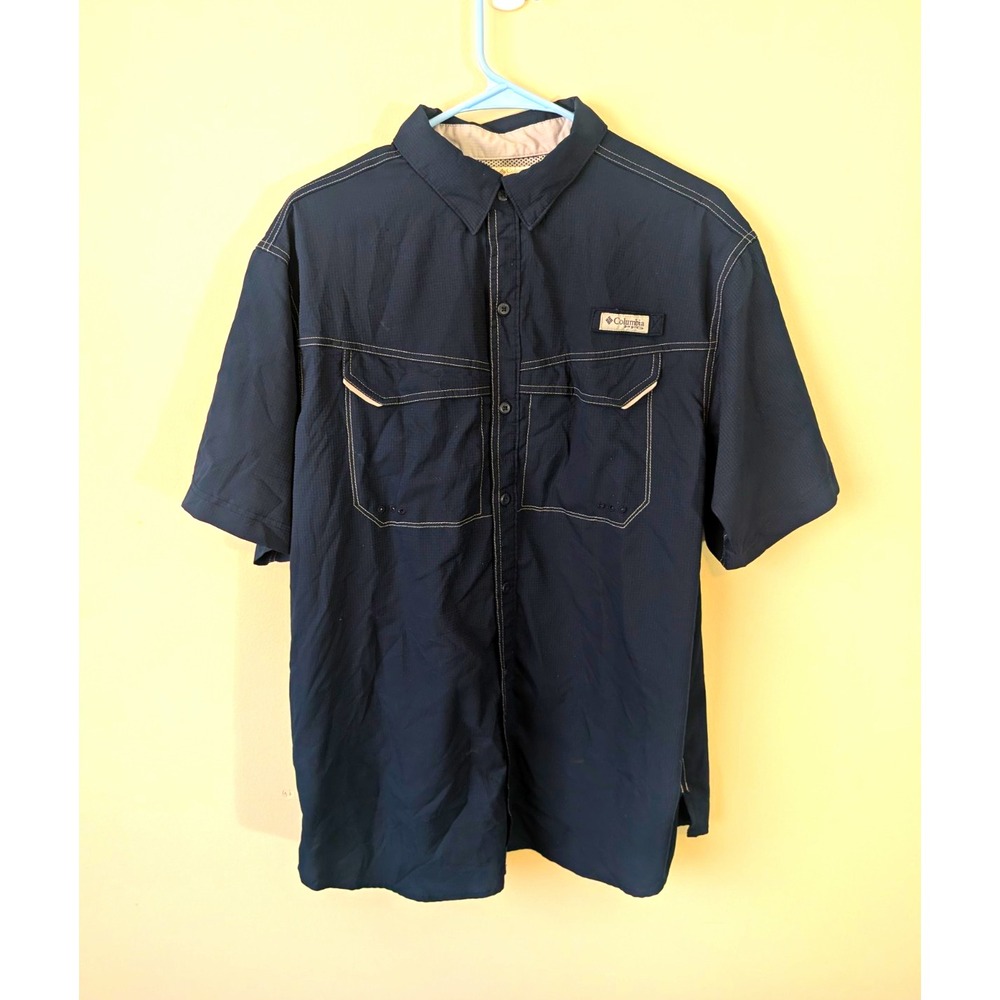 Columbia PFG Omni-Shade Shirt Mens M Blue Short Sleeve Button-Up UV Vent Pockets
